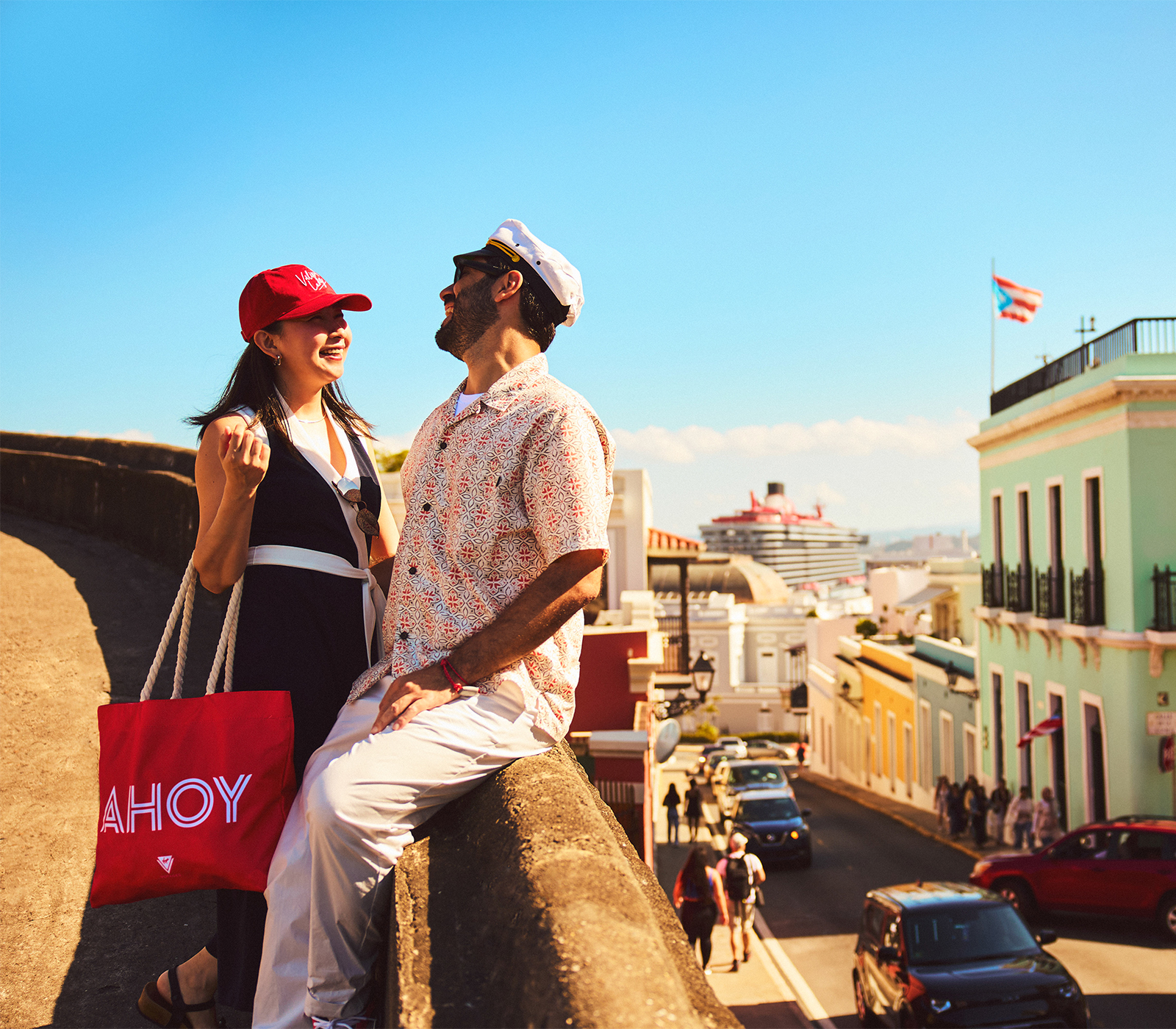 Couple sitting in a city
